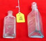 LOT: KK; oil bottle; & Simmons Hdw. triangle shaped bottle