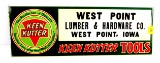 KK; store sign; “West Point Lumber & Hardware Co.” West Point; Iowa