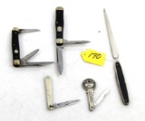 LOT: 4; KK; pocket knives; & KK; knife/letter opener