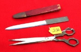 KK; scissors; and letter opener; in sheath