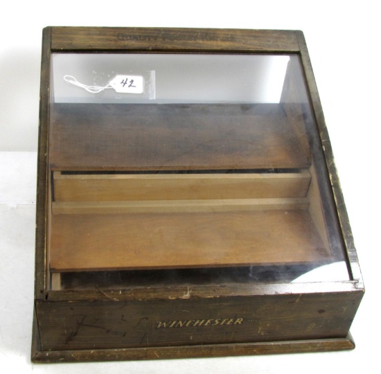 Win. Quality Pocket Knives Slant Display Case, 15" Wide, 14 ½" Deep, 4" Tall In The Front, 10 ¼" Dee