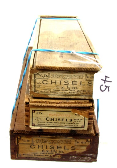 Lot Of Win. 3 Wooden Empty Box's Slide Top For Chisels