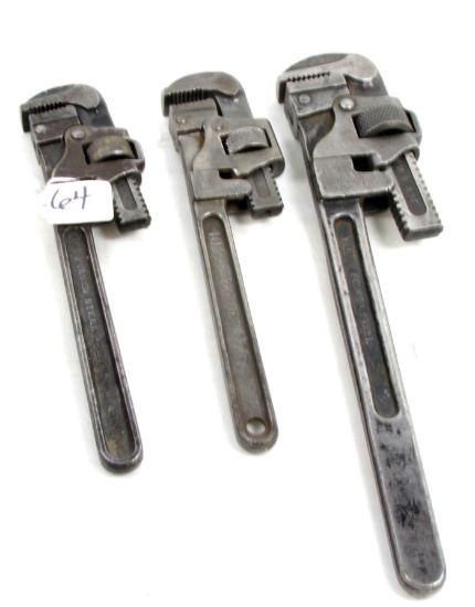 Lot Of Win. 3, Steel Handle Pipe Wrench's, 10in. 10in. 14in.