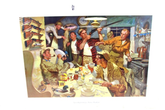 Win. Advertising Litho. 1954, Especially Painted For Western - Winchester"hunting Cabin" Print