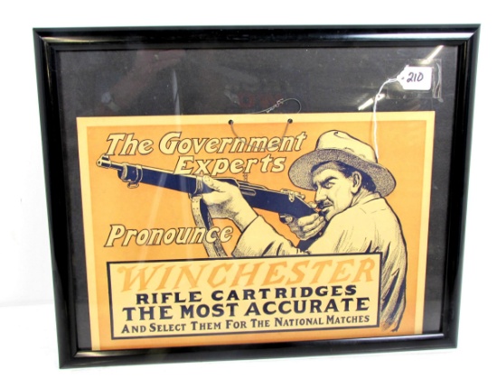Win. Advertising, Framed "the Government Experts Pronounce" Win. Rifle Cartridges The Most Accurate