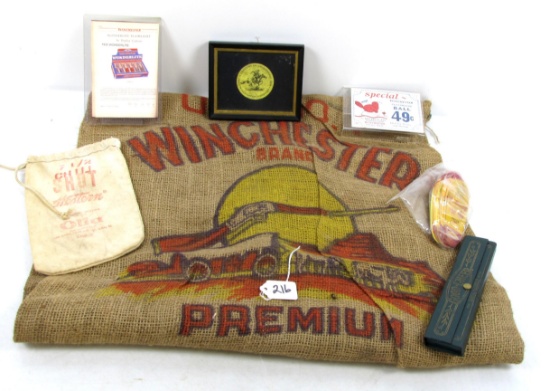 Lot Of Win. Hanging Gun Price Tags, Small Flashlight Ad., Small Playground Ball Ad. Good Cheer Penci