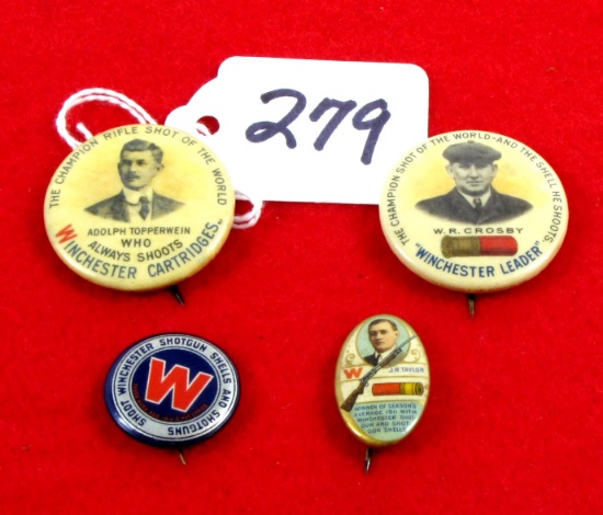 Lot Of Win. Adv. Pinbacks, W.R. Crosby, Adolph, Topperwein, J.R. Taylor, Win. Shells