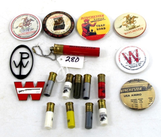 Lot Of Win. Adv. Buttons, Shot Shell Key Chain, Misc. Items