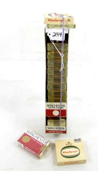Win. Little Cigars, Display W/12 Packs Of Cigars, And 3 Packs Of Win. Cigarettes, Metal Can Of Win.