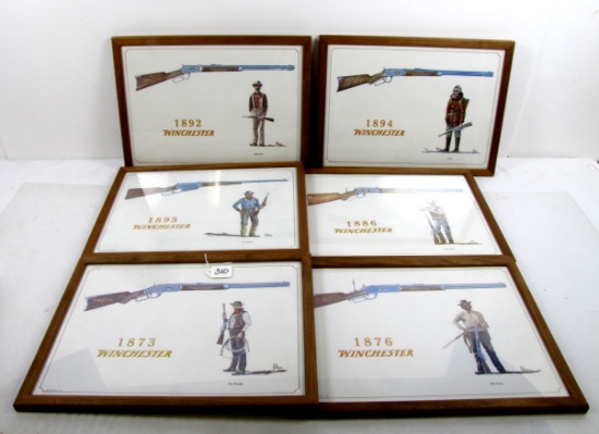 Win. 6 Framed Prints Of Win. Rifles, 1873, 1876,1886, 1892, 1894, 1895