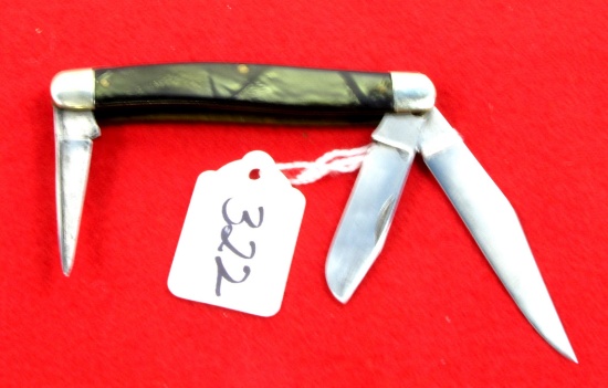 Win. Pocket Knife, 3 Blade, Green Handle