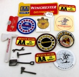 Lot Of Win. Several Win. Sew On Patches, . Glass Win. Hatchet, 4, Small Metal Hand Tools