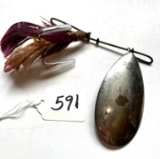 Win. No. 9491 Muskallonge Spoon, 90% Red Paint W/feathers