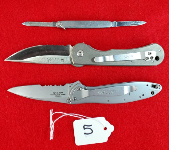 (2) Kershaw Folding Knives And 1 Small Looped Pocket Knife