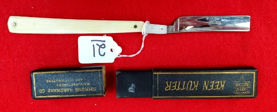 Simmons/kk Straight Razor W/white Cel Handle; (no.K. 1287; Celcovered Tip) W/case