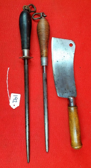 Ec Simmons Keen Kutter Kitchen Cleaver; Ec Simmons Keen Kutter Sharping Steel W/ Kk Logo Guard; Winc