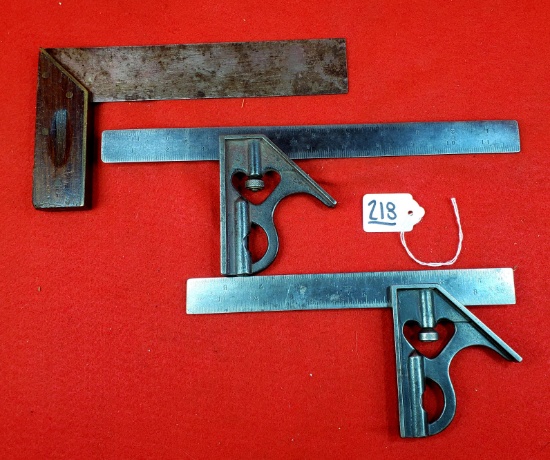 Lot Of 3 Keen Kutter Combination Square; Ec Simmons Keen Kutter Tri/angle Square W/ Brass/ Rosewood