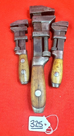 Lot Of 3; Winchester 10" Screw Wrench W/wood Handle; Shapleigh Diamond Edge Adjustable Wrench; Black
