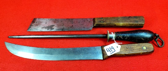 Lot Of 3 Ec Simmons Kk Butcher Knives (2) And Sharpening Steel