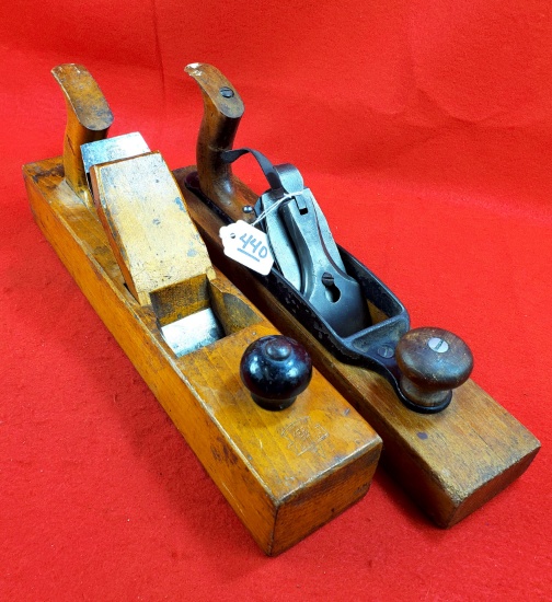 Lot Of 2 Ec Simmons Kk Wood Bottom Plane W/saw Tooth Logo; Ec Simmons Kk Wood Bottom Jack Plane Beec