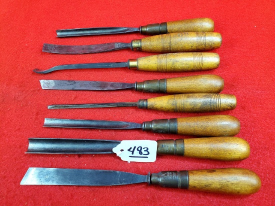Lot Of 8 Ec Simmons Kk Bent Gouge And V Gouge Chisels