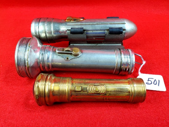 Lot Of 3 Winchester Bullet Type Bicycle W/holder Bullseye Lens Flashlight; Winchester Bullseye Lens