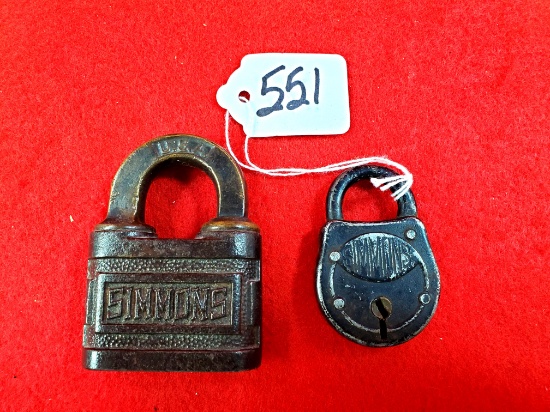 Lot Of 2 Ec Simmons Small; Black Padlock; Ec Simmons Cast Iron Brass Schackle