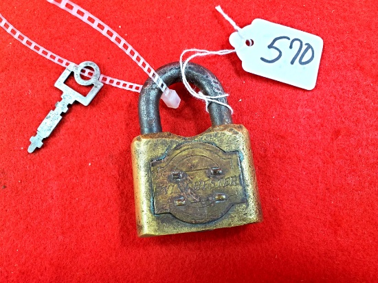 Winchester Brass Body W/brass Plates On Both Sides Padlock W/key But Doesn't Work