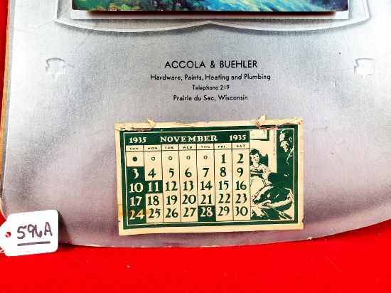 Ec Simmons Keen Kutter 1935 Axe Head Die Cut Calendar.