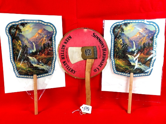 Lot Of 3; Ec Simmons Kk Fan (2); Ec Simmons Kk Axe Fan Keen Kutter Headquarters