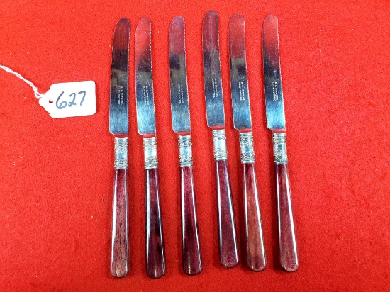 Lot Of 6 Ec Simmons Kk Knives; Top Edge Serrated; Sterling Silver Bolster; Cocabola Handles