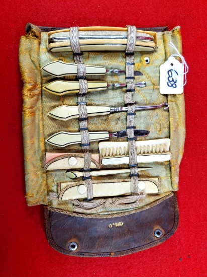 Keen Kutter Manicure Set In Leather Pouch; Bone Handles 8 Pcs
