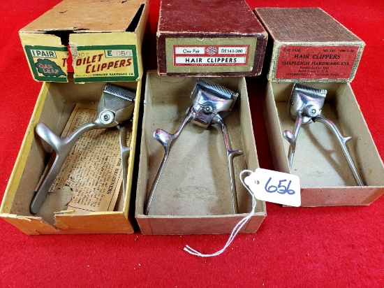 Lot Of 3 Shapleigh Hair Clipper W/box (2); Simmons Hardware Oak Leaf Hair Clippers W/box