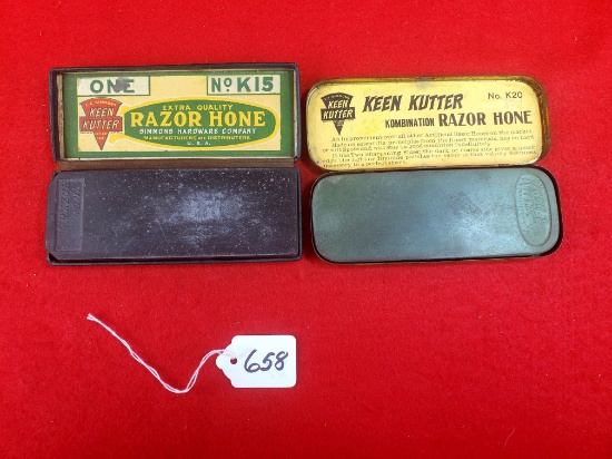 Lot Of 2; Ec Simmons Keen Kutter Razor Hones; One W/ Box; One W/metal Box