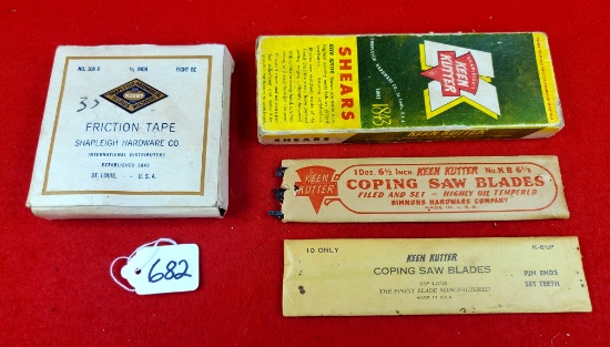 Lot Of 3; Keen Kutter Shears In Box; Shapleigh Friction Tape W/original Box; Kk Coping Saw Blades W/