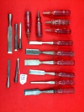 Keen Kutter Red Handle Chisel Lot Of 6; Lot Of 5 Keen Kutter Handles; Lot Of 5 Keen Kutter Chisels W