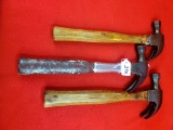 Lot Of 3 Kk Steel Shank Hammer W/ Red Rubber; Kk Hexagon Neck Curved Claw Hammer; Ec Simmons Kk Hexa