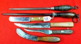 Lot Of 6 Keen Kutter Butcher Knives (4) And 2 Sharpening Steels