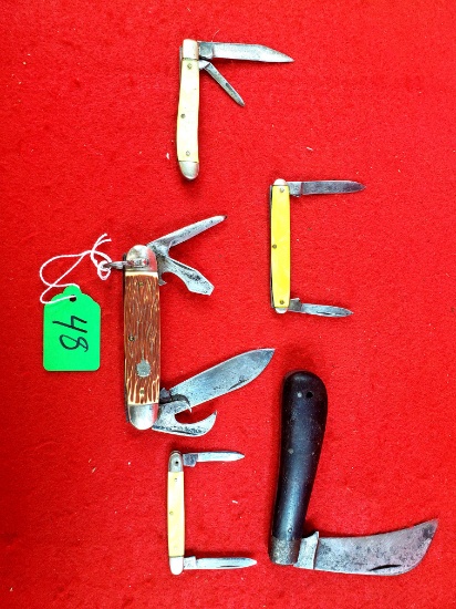 K048: Lot Of 5 |keen Kutter; 2 Blades; Yellow Celluloid Cracked Ice Handles |keen Kutter K729; 2 Bl