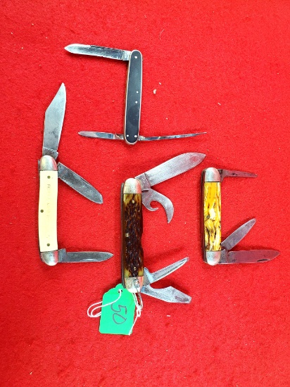 K050: Lot Of 4 |keen Kutter 899; Scout/utility; Bone Handles; Bain |keen Kutter K894 Kattle Knife;
