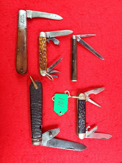 K101: Lot Of 5 |keen Kutter Physicians Knife; 2 Blades; Keen Kutter On End; Rosewood Handles |keen