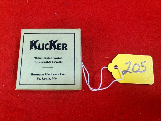 S205: Klicker Pocket Watch Simmons Hardware Co In Box