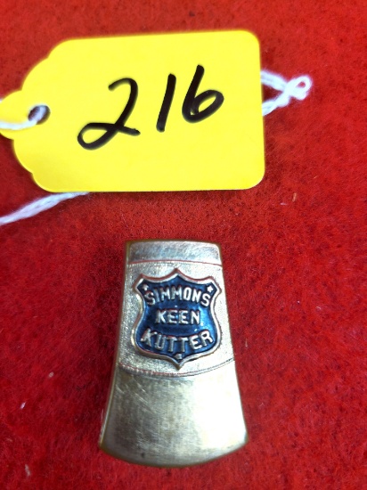S216: Keen Kutter Axe Head Old Kk Shield Label Pin