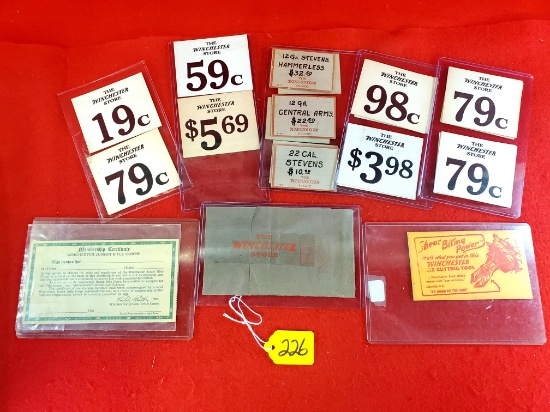 S226: Lot Of 8 , Winchester Store Merchandise Envelope, Paper Tape, Membership Certificate And Vari