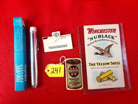 S241: Lot Of 4, Winchester Pen Light, Flashlight Bulb, Advertising Booklet