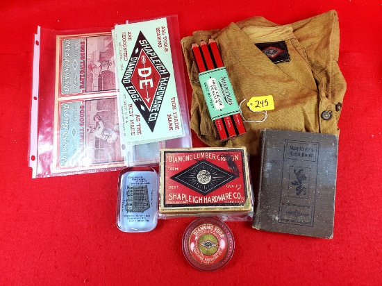 S245: Large Lot Of Diamond Edge Shapleigh Hardware: Crayons, Handbooks, Baseball Score Card, Paper