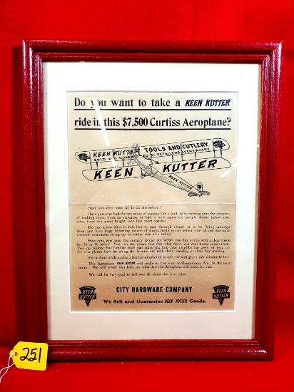 S251: Lot Of 3, Framed Ec Simmons Keen Kutter Aeroplane Advertisement, Framed Keen Kutter Store/kk
