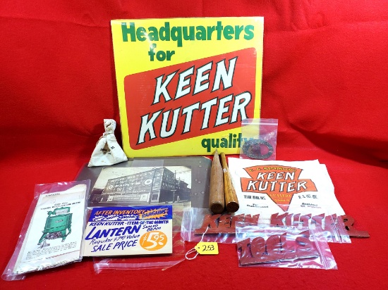 S253: Large Lot Of Misc: Ec Simmons Kk Cloth Sacks, World's Fair Display Card, Leather Notepad, Adv