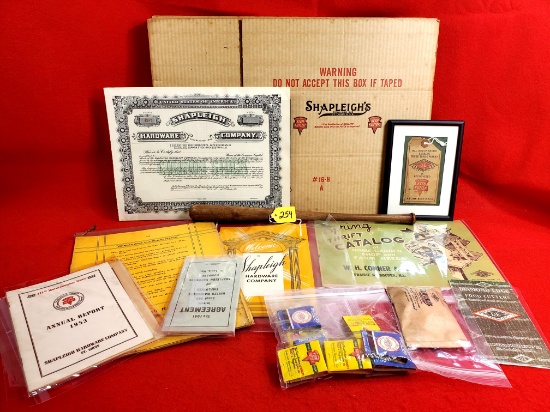S254: Large Tote Of Misc: Shapleigh's Cardboard Boxes, Keen Kutter And Shapleigh Matchbooks, Tags,