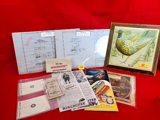 S258: Large Lot Of Misc: Winchester Pheasant Picture, Winchester Canvas Bag, Winchester Posters, En